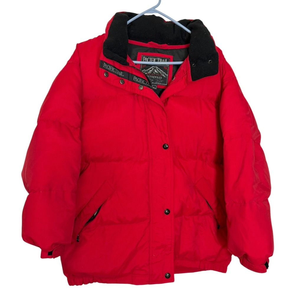 Pacific Trail L Red Puffer Jacket Down Filled Detachable Hood Gorpcore Vintage